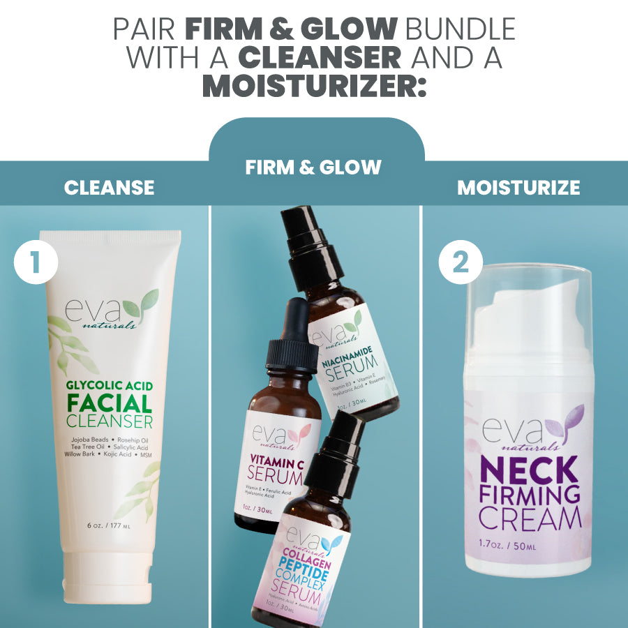 Firm & Glow Skincare Bundle - Peptide Complex, Niacinamide & Vitamin C Serum - 3 Serum Set