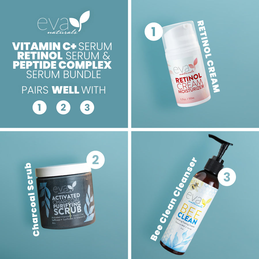 Trifecta Best Seller Bundle - Vitamin C+ Serum, Peptide Serum, and Retinol Serum