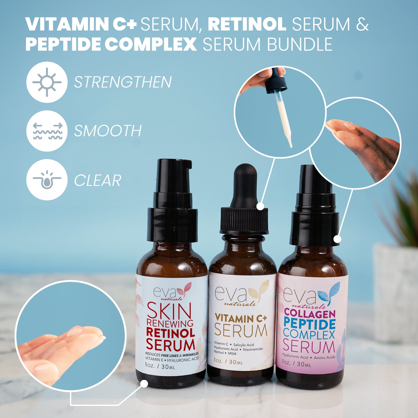 Trifecta Best Seller Bundle - Vitamin C+ Serum, Peptide Serum, and Retinol Serum