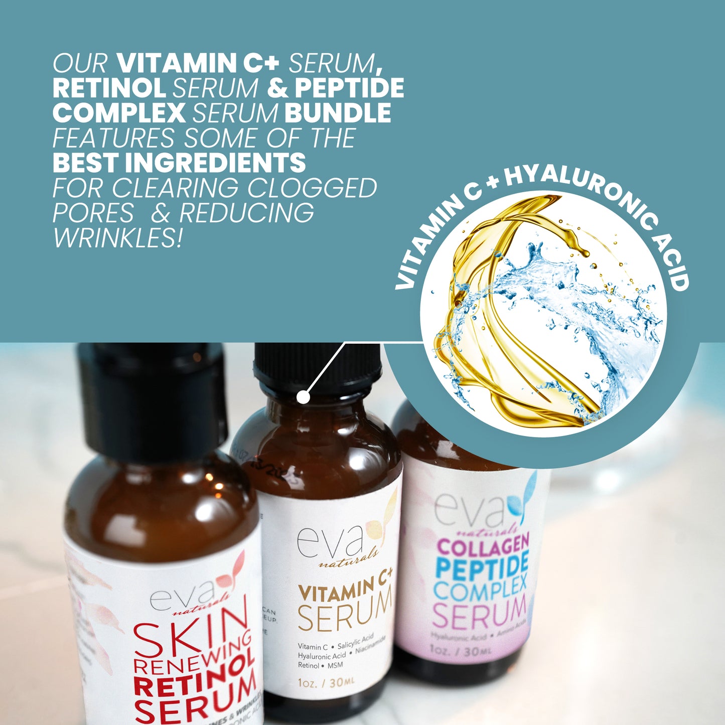 Trifecta Best Seller Bundle - Vitamin C+ Serum, Peptide Serum, and Retinol Serum