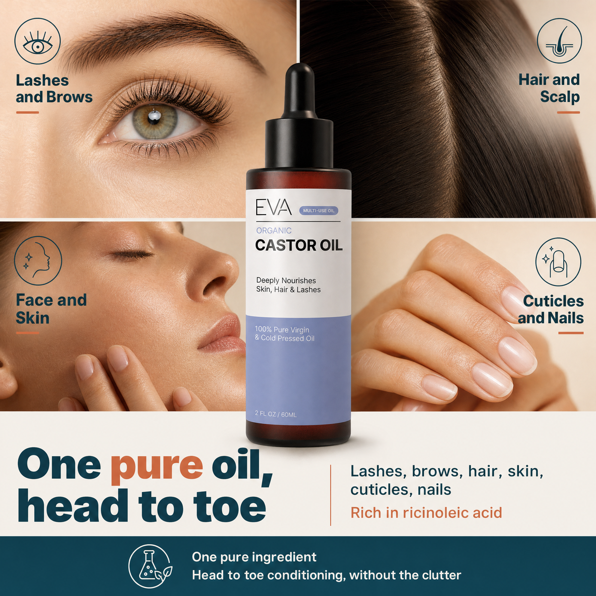 Organic Castor Oil For Skin, Hair & Nails - 2 oz