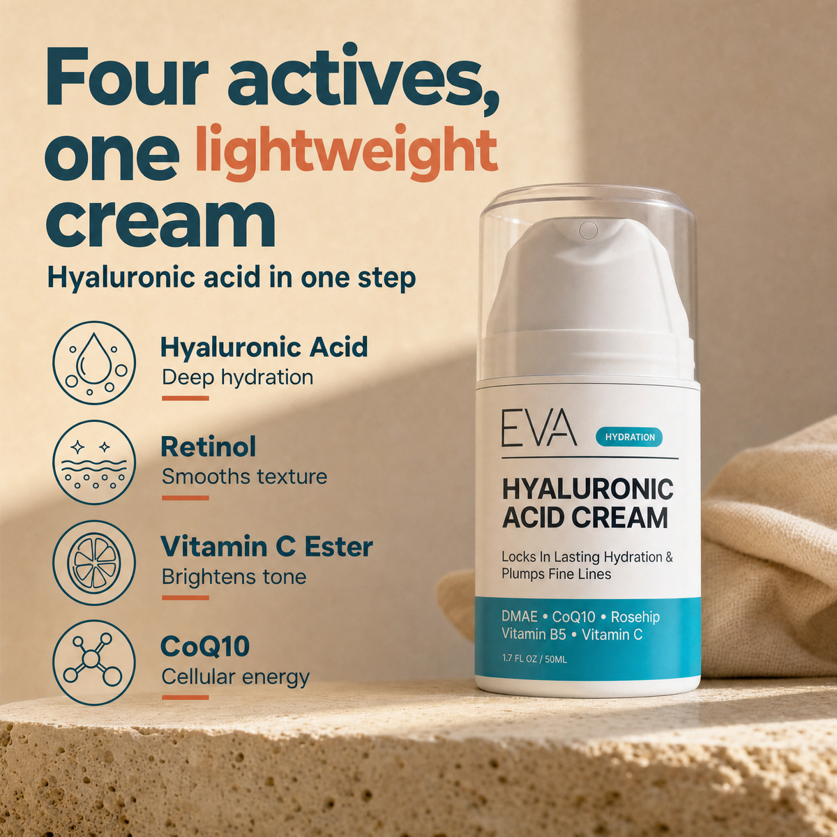 Hyaluronic Acid Cream Moisturizer - 1.7 oz