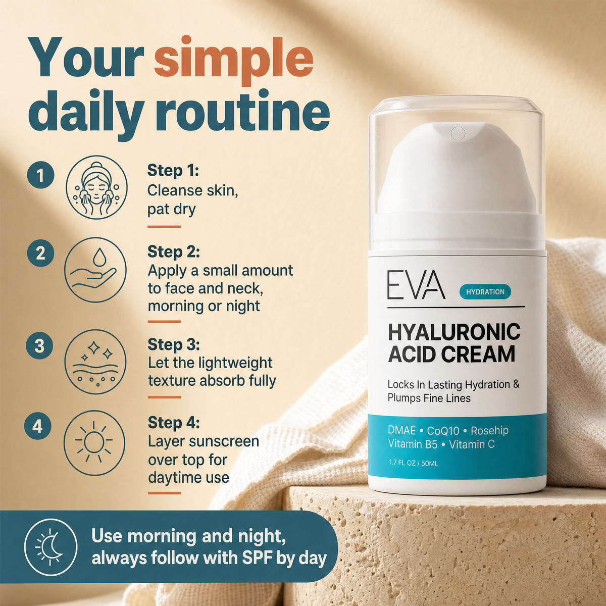 Hyaluronic Acid Cream Moisturizer - 1.7 oz